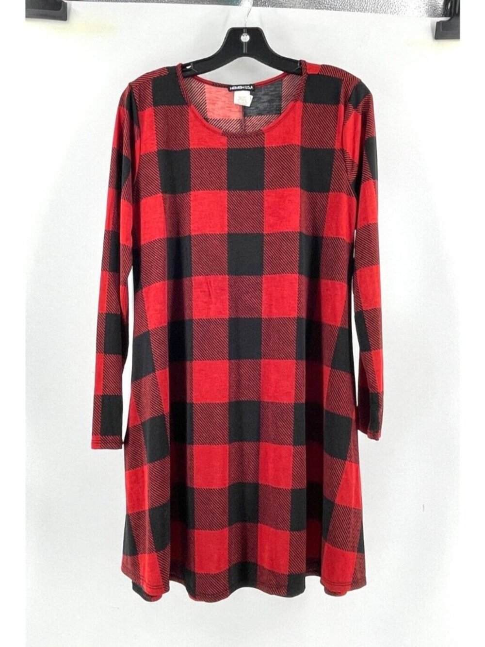 Heimish USA Women's Black Red Plaid Tunic Top Dress Stretch Long Sleeve Size S